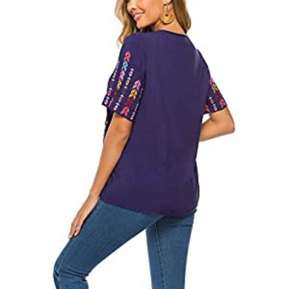 Women's Summer Boho Embroidery Tunic Blouses - Picture 2 of 5